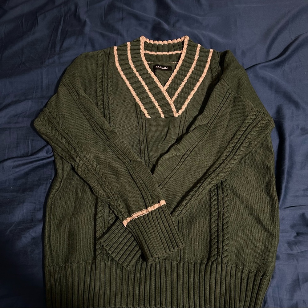 Naadam Varsity-Style Cable Sweater